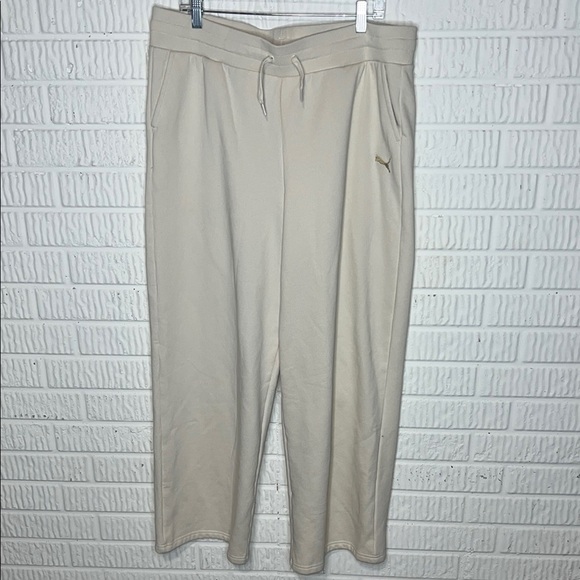 Puma Cream Sweatpants Comfortable Wide Leg Sweat Pants - Picture 1 of 4